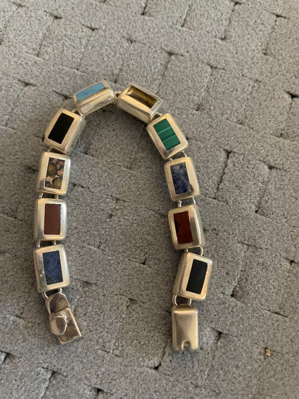 Vintage Sterling Silver Bracelet Taxco Multi Stone 7" 950 Handmade 35 grams - Picture 12 of 15